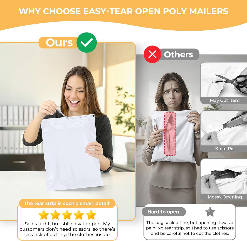 Metronic Poly Mailers 14.5x19 50Pcs White Large Shipping Bags for Clothes