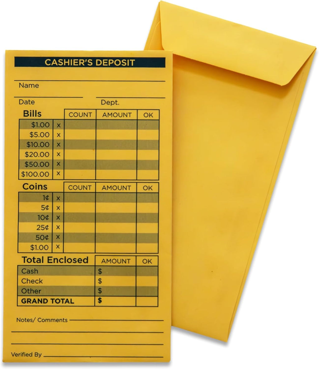 Cashier's Deposit Envelopes | Cash Drop Envelopes | 3.5" x 6.5" (100)