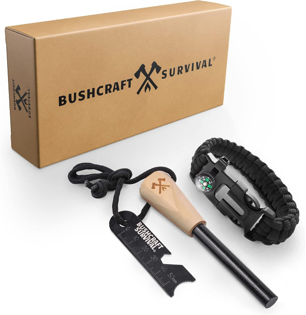 Bushcraft Survival Ferro Rod Fire Starter Kit & Backpacking Multitool | Flint and Steel