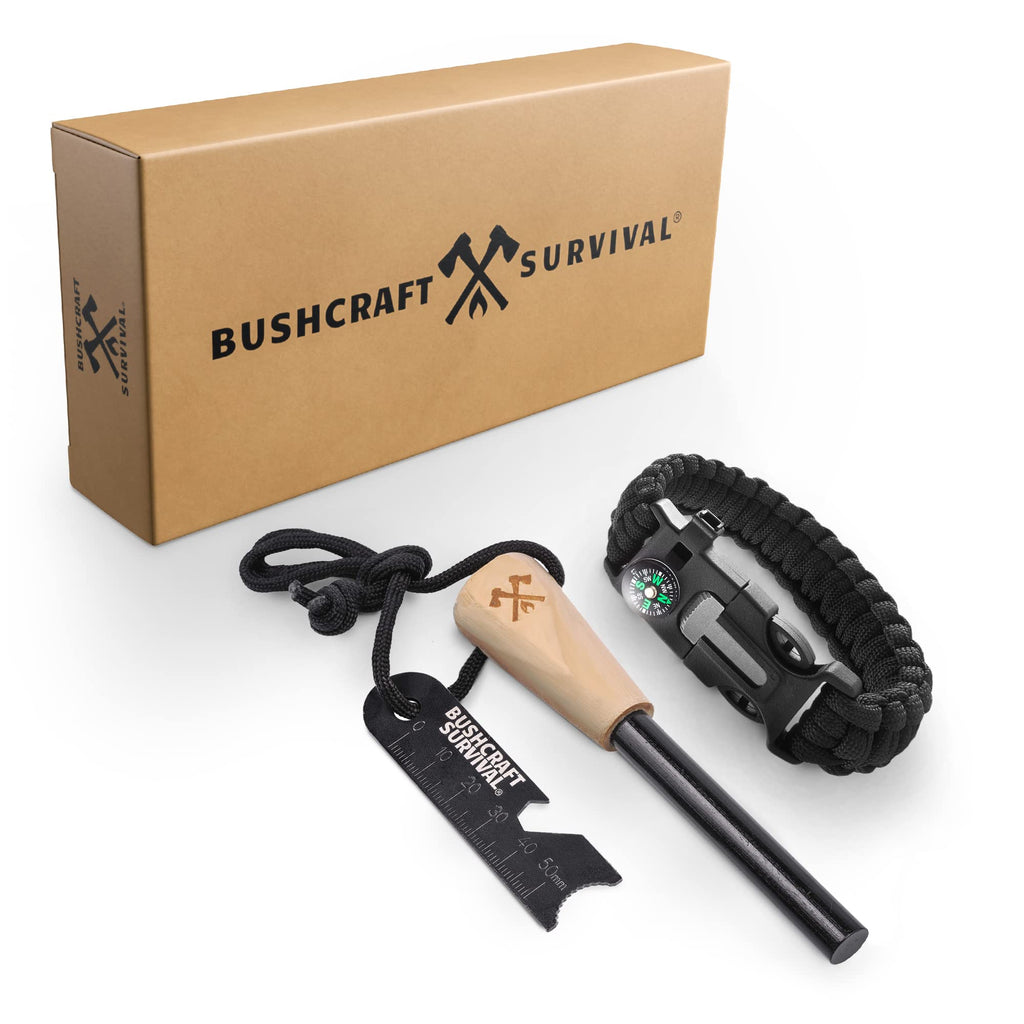 Bushcraft Survival Ferro Rod Fire Starter Kit & Backpacking Multitool | Flint and Steel