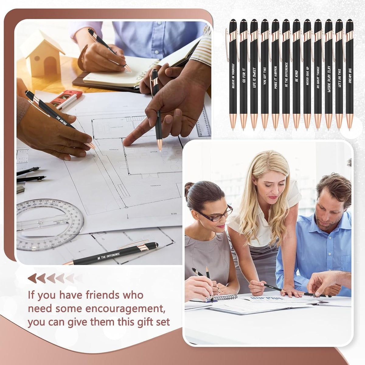 Yeaqee 24 Pcs Inspirational Ballpoint Pens with Stylus Tip, Black
