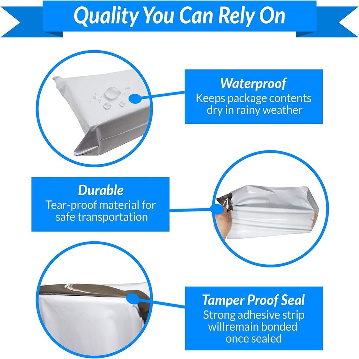 7.5" x 10" 100 Pack Poly Mailers Shipping Envelopes, Self Sealing, Waterproof
