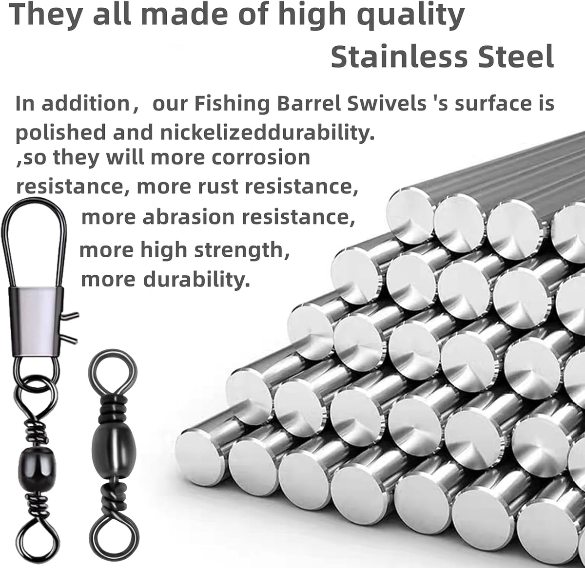 260Pcs/Box with Stainless Steel Fishing Barrel Swivels 150Pcs /Barrel Swivels with Snaps