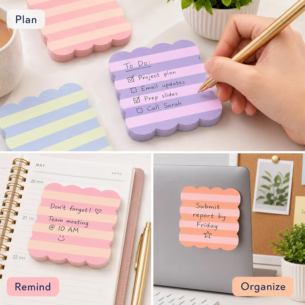 JarThenaAMCS 18 Pack Scalloped Sticky Notes, Colorful Pastel Stripe, 3 Inch