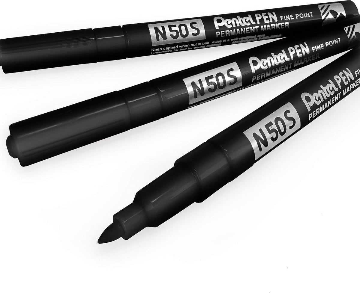 Pentel N50S Fine Permanent Marker – 3.18mm Bullet Tip – Pack of 3 – Black