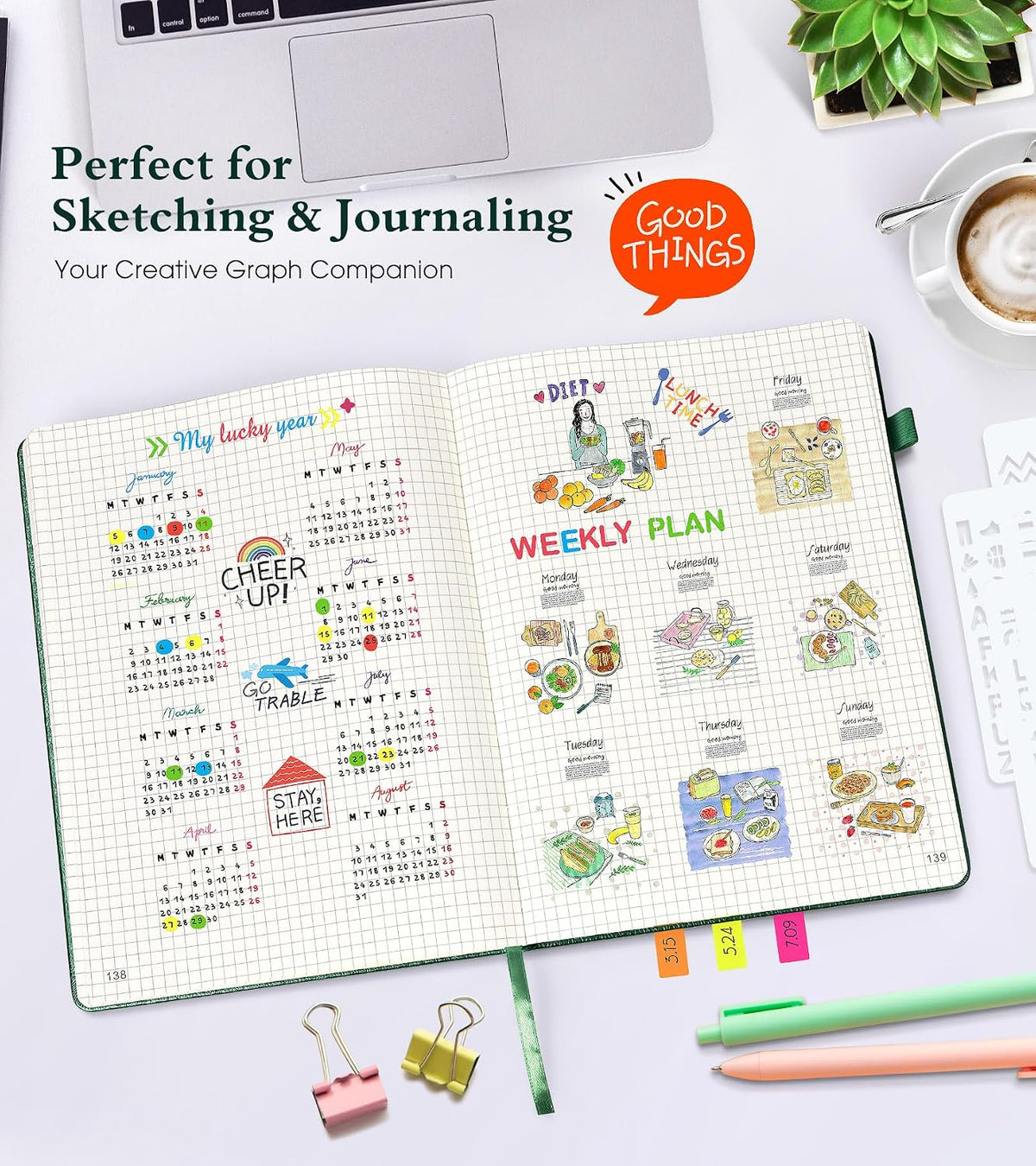 Ansopu Graph Paper Notebook Journal, 360 Numbered Pages Grid Notebooks