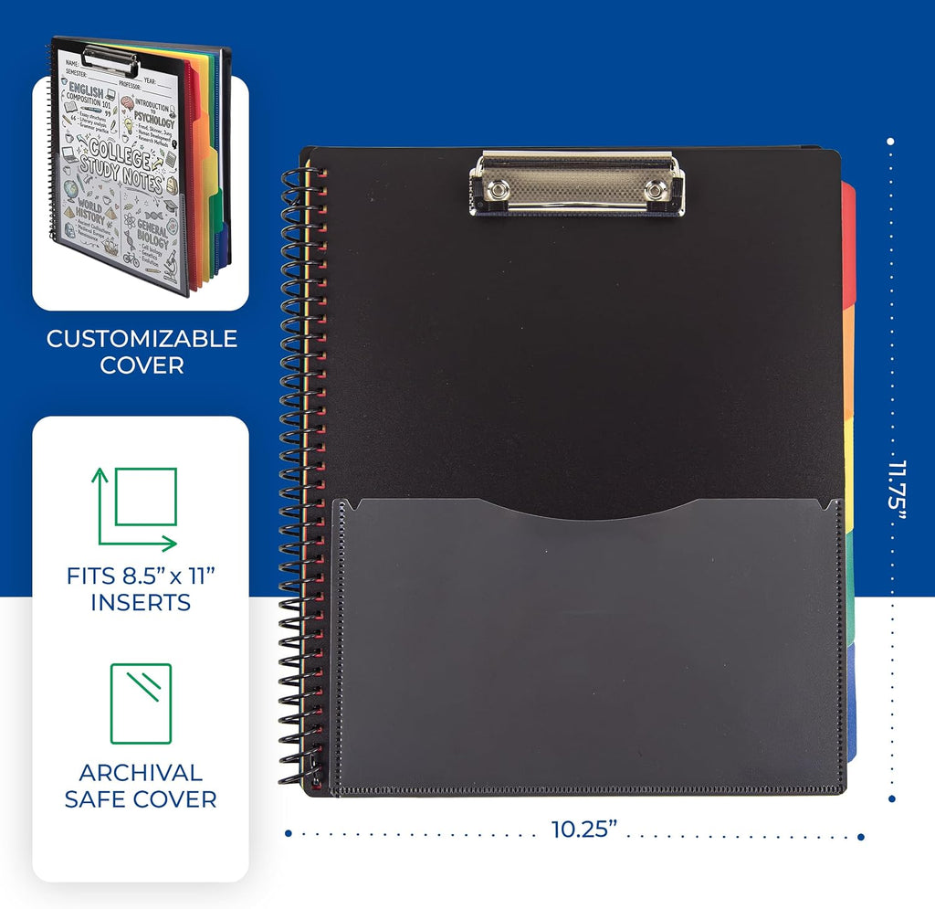 Samsill Spiral Folder Organizer - 5 Dividers & 10 Pockets with Notepad & Clipboard