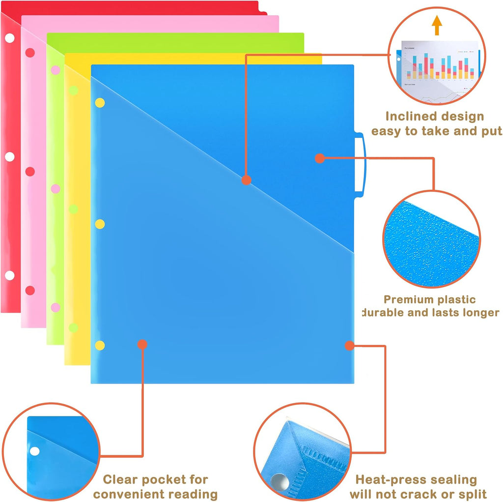5 Tabs Plastic Dividers with Clear Front Pocket - 3 Sets