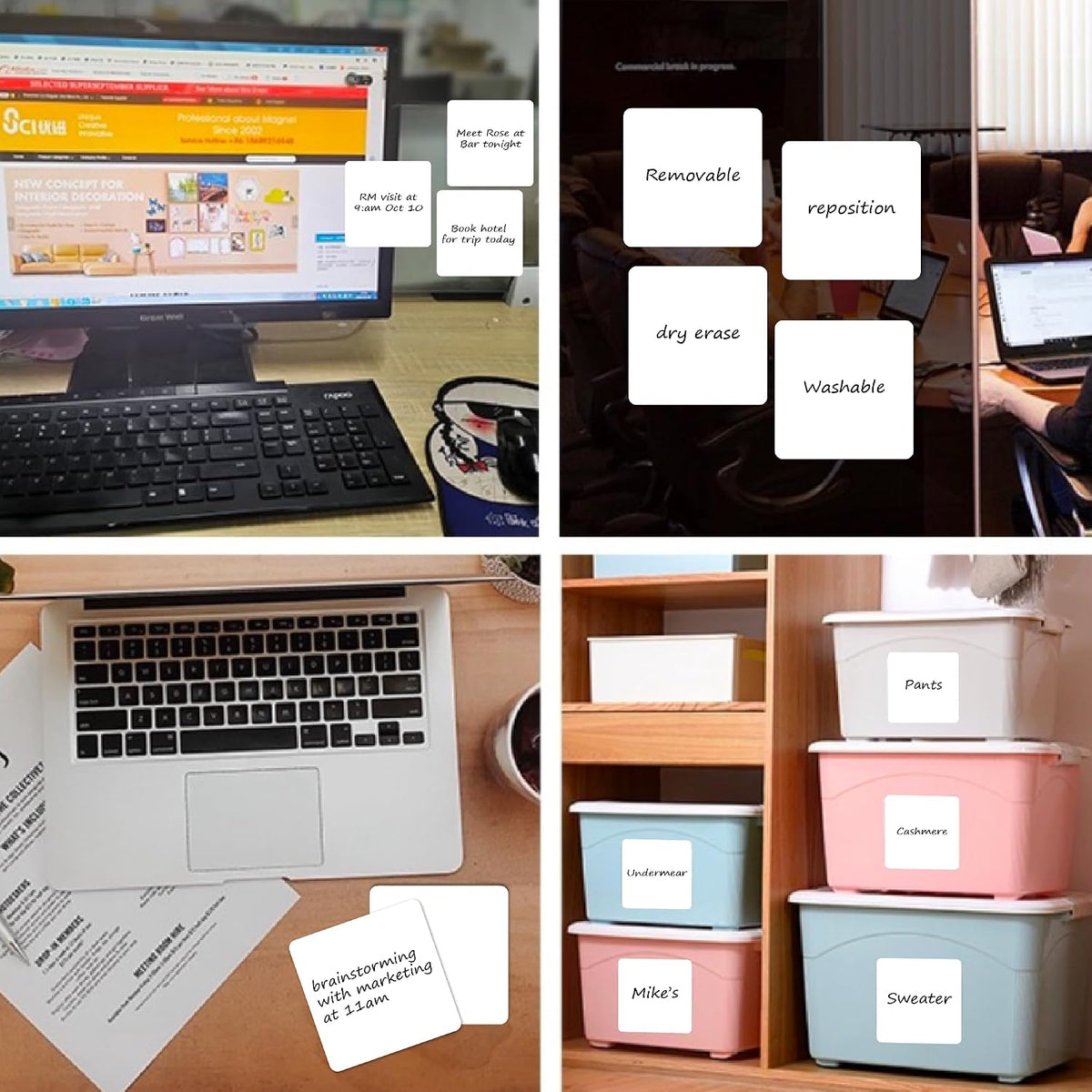 SVNOOC Multi-Use Dry Erase Sticky Notes, Reusable Labels Stickers for Wall Desk Fridge