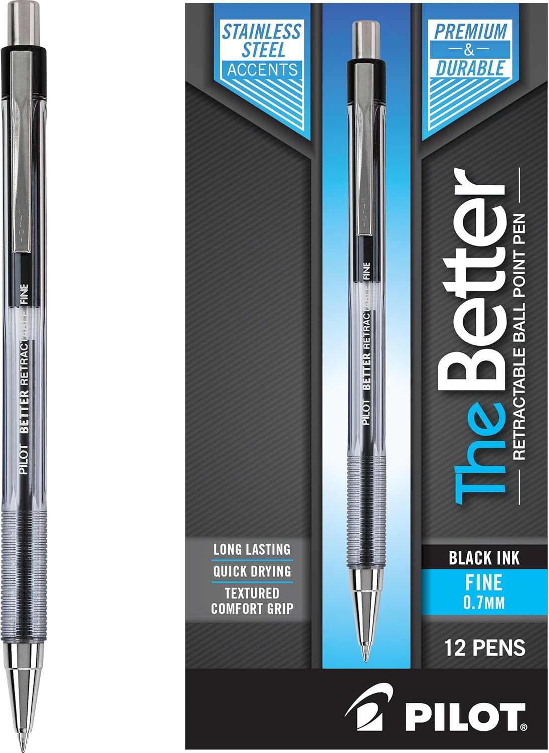 PILOT Pen 30000 The Better Ball Point Pen, 0.7mm, Black Ink, 12-Pack
