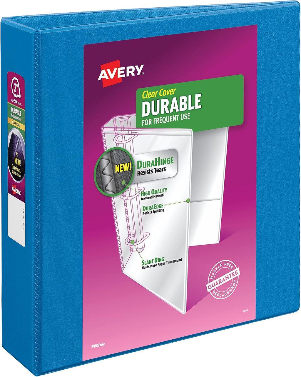 Avery Durable View 3 Ring Binder, 2" Slant Rings, 1 Pool Blue Binder