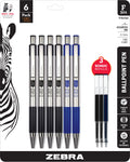 Zebra Pen STEEL F-301 Retractable Ballpoint Pen, Blue Ink, 0.7mm, 6-Pack