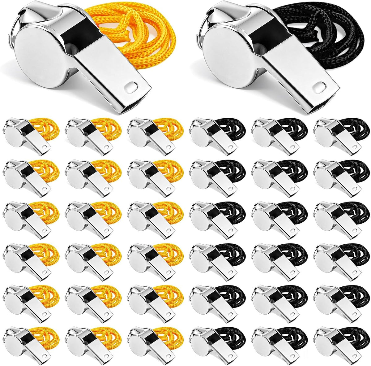 96 Pcs Stainless Steel Coach Whistle with Lanyard Loud for Referees