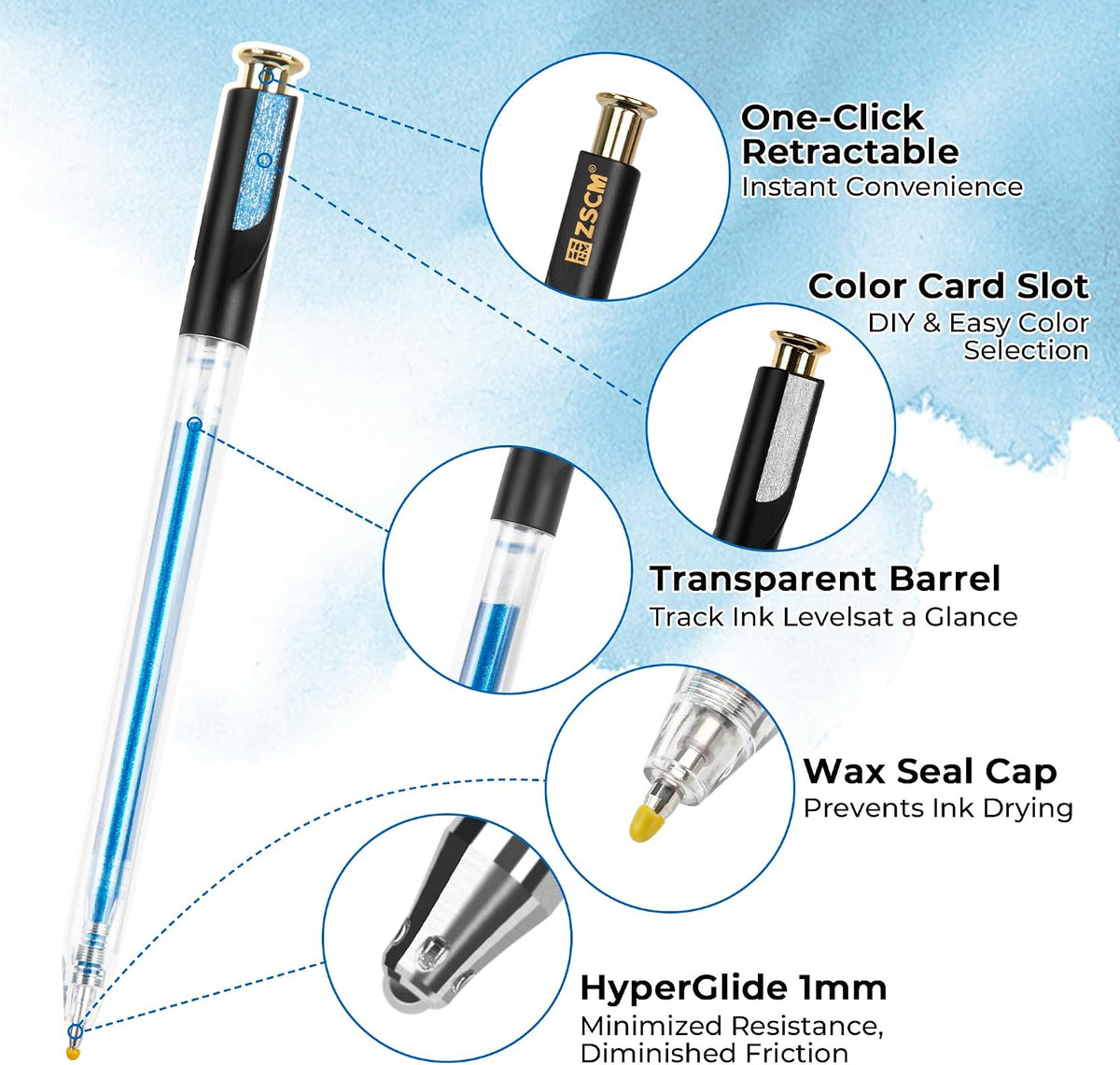 10 Blue Explosive Shimmer Retractable Glitter Gel Pens, Upgraded Sparkle