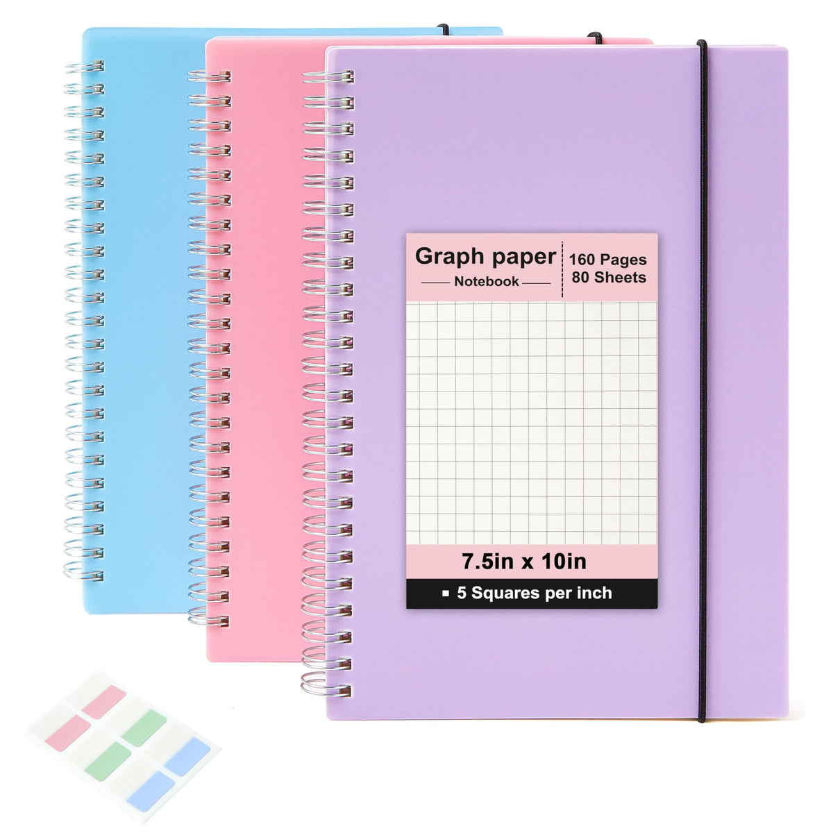 3 Pack Small Spiral Graph Notebook Mini Pocket Size 3.5"x5.5"