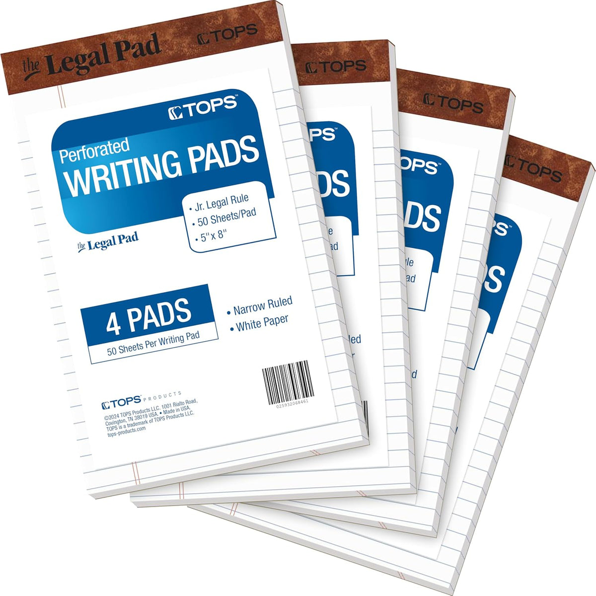 Tops 5 x 8 Legal Pads, 4 Pack, The Legal Pad Brand, Narrow Ruled, White Paper