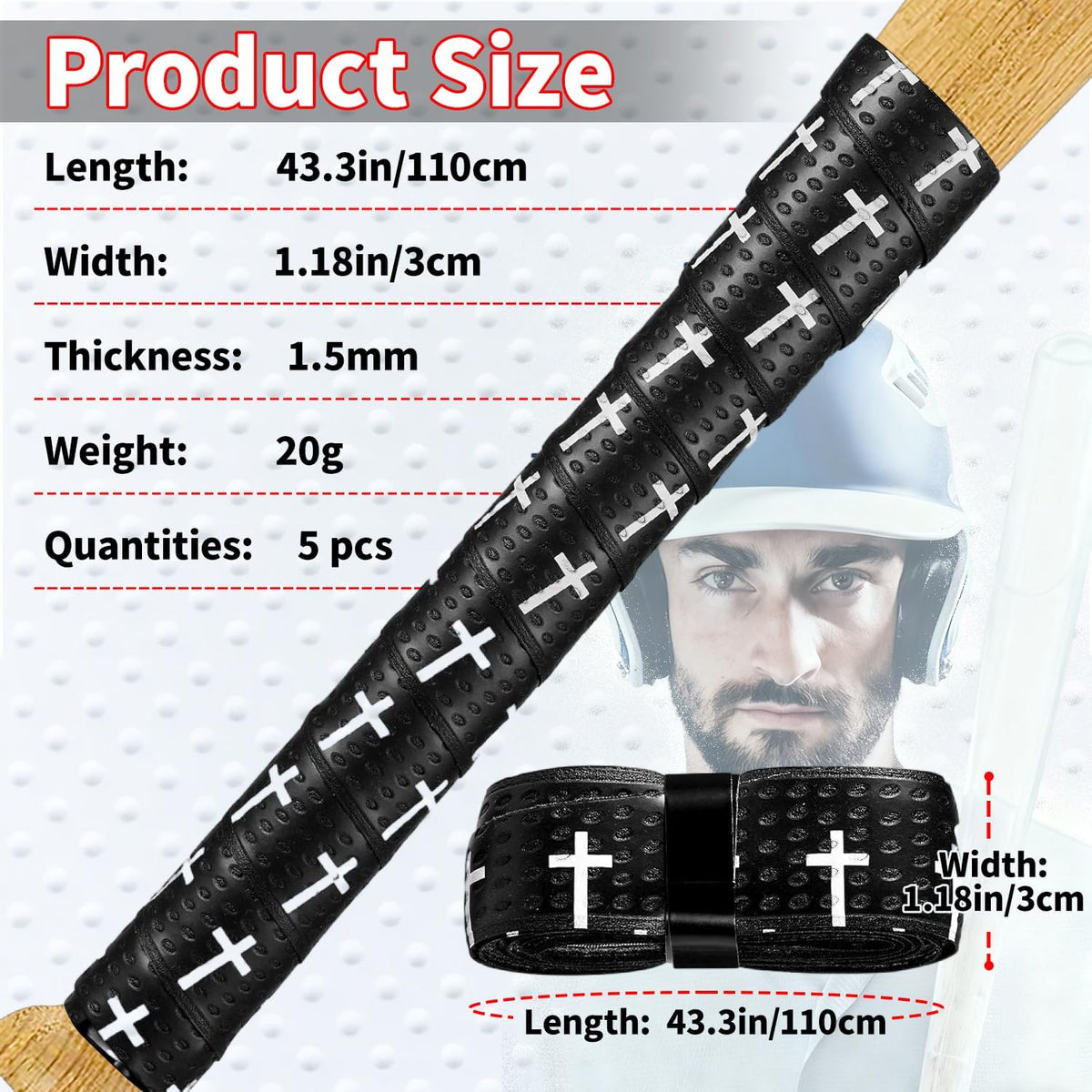 5 Pcs Baseball Bat Grip Tape, Faith Cross Bat Grip Tape