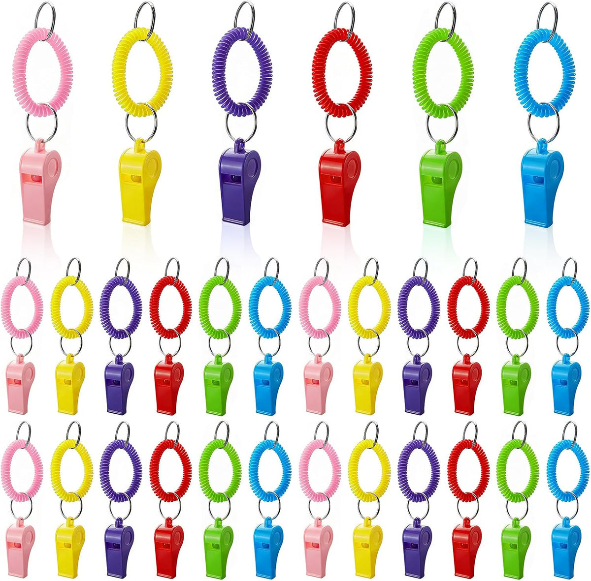 30 Pack Sport Whistle with Bracelet, Bulk Whistle Keychain 6 Colors