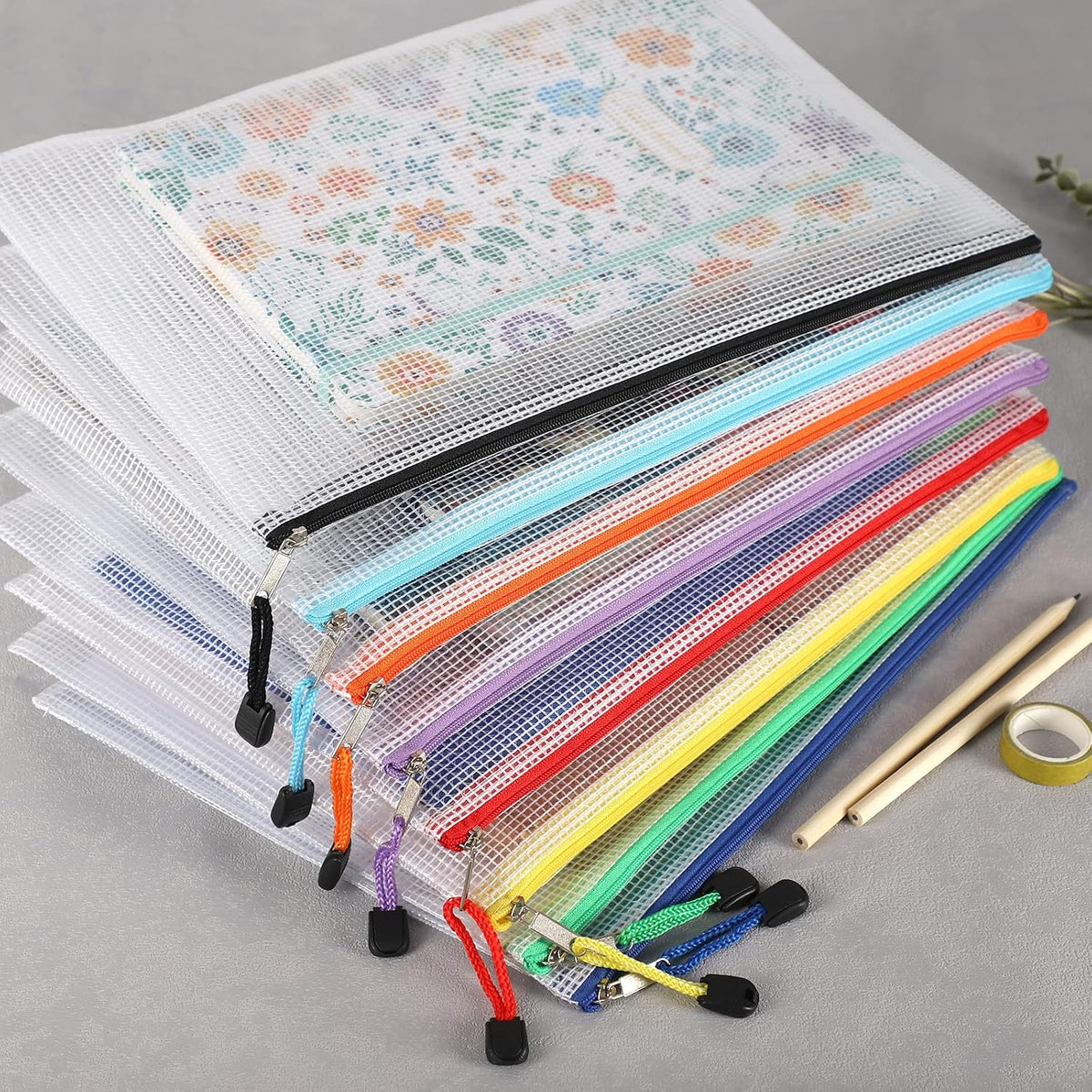 EOOUT 24pcs Mesh Zipper Pouch Bags, for Organizing Storage, Waterproof Zipper Pouches