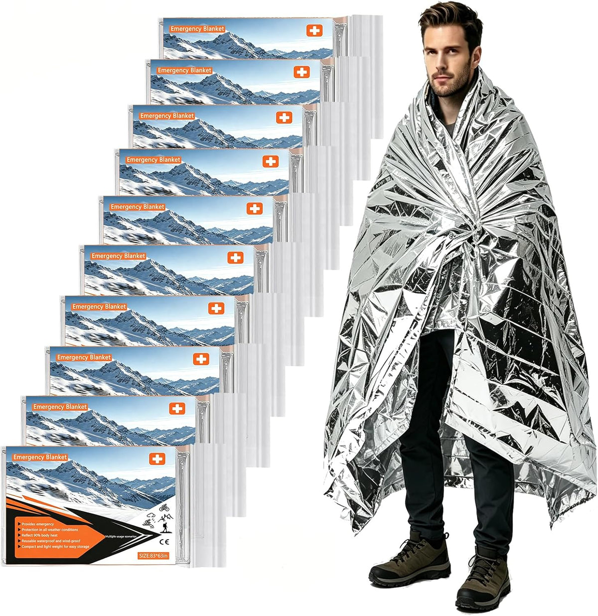 Emergency Blanket,Emergency Foil Blanket– 83" x 63" (210 x 160 cm) Survival Reflective