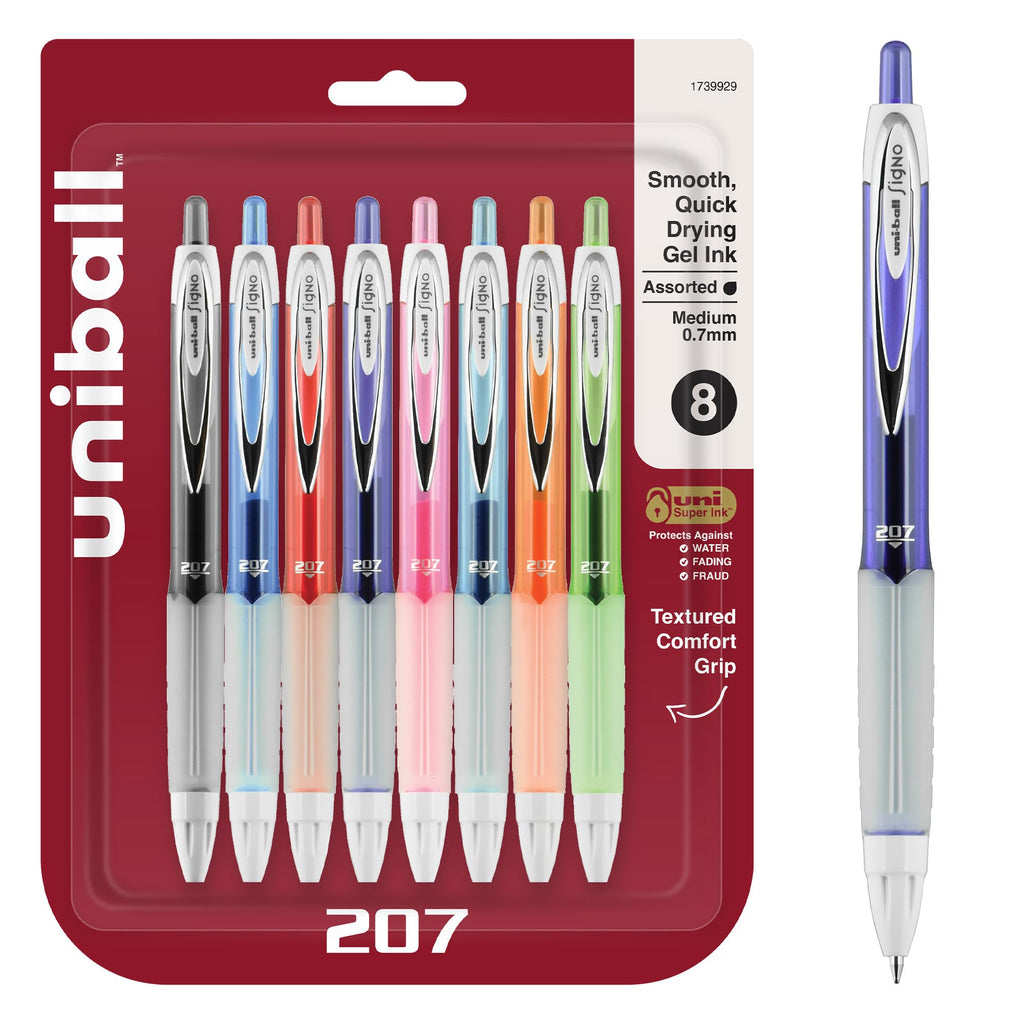 uniball™ 207 Plus+ Gel Pens, Black Ink, 0.7mm Medium Point, 12 Count