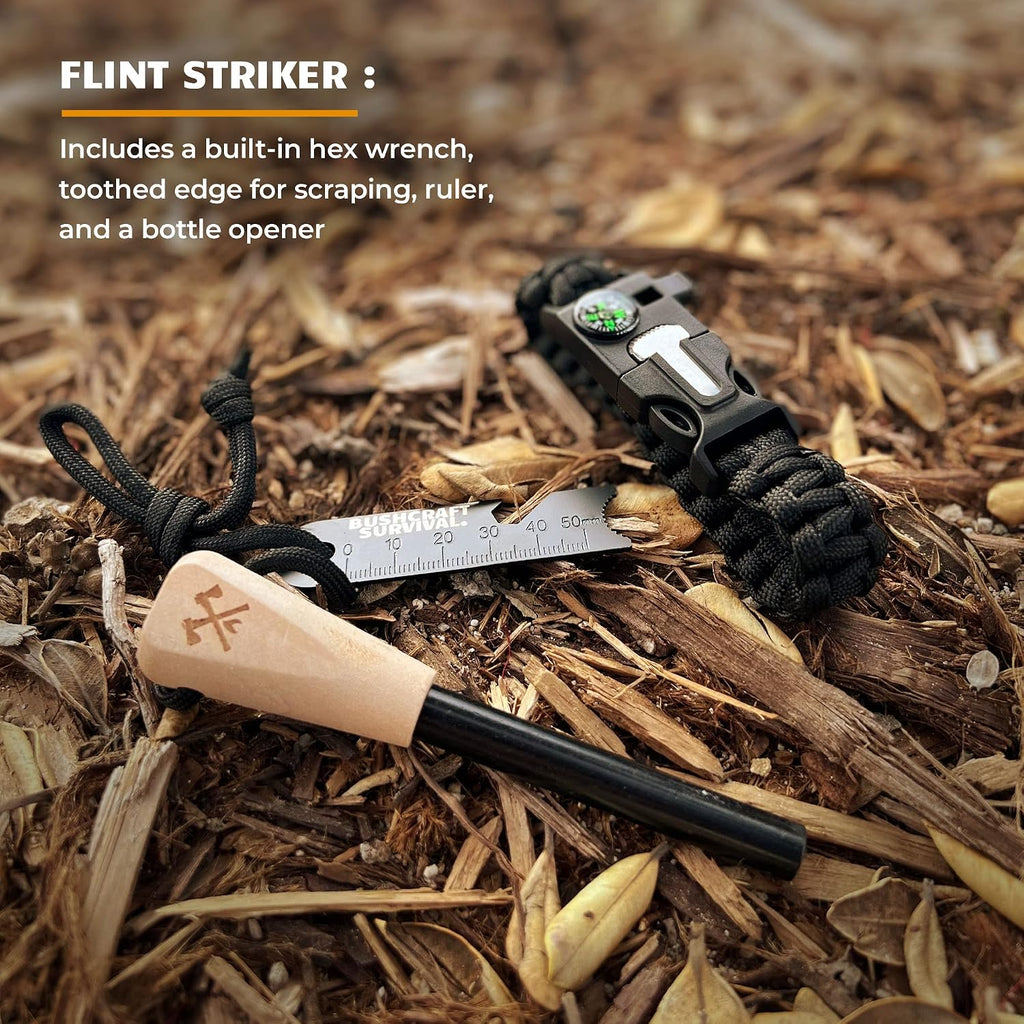 Bushcraft Survival Ferro Rod Fire Starter Kit & Backpacking Multitool | Flint and Steel
