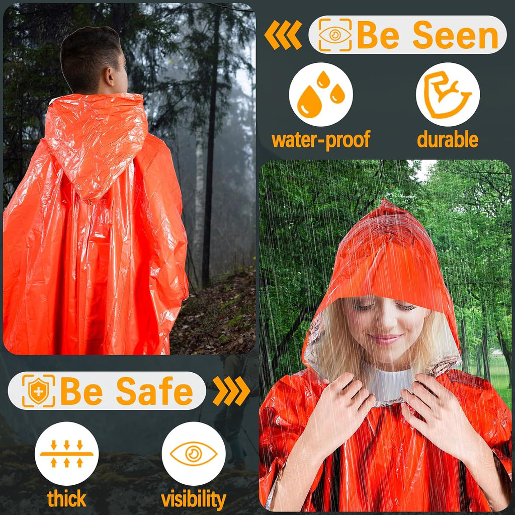 Blcculi 4 Pack Emergency Rain Poncho Orange