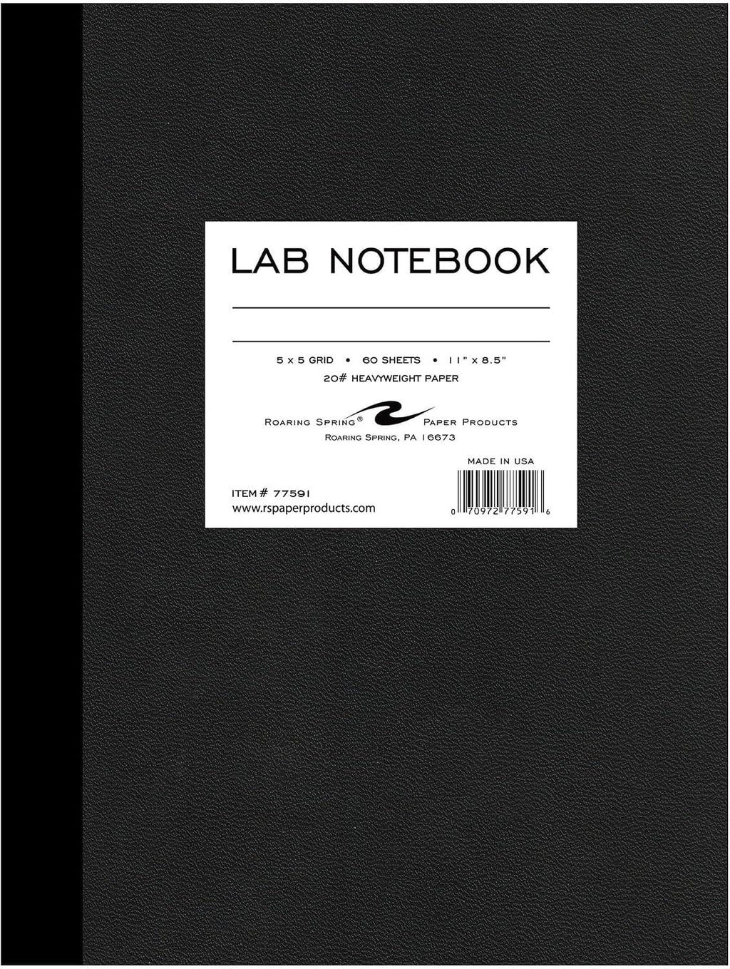 ROARING SPRING Lab Notebook, 120 Pages, 11" x 8.5", 5x5 Grid Ruled White Paper