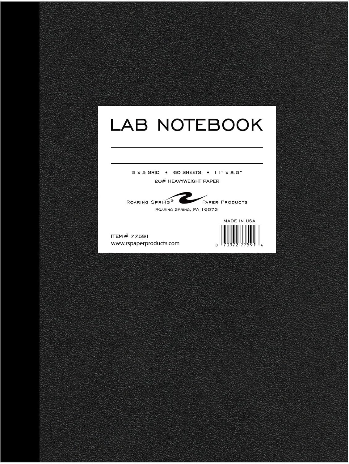 ROARING SPRING Lab Notebook, 120 Pages, 11" x 8.5", 5x5 Grid Ruled White Paper
