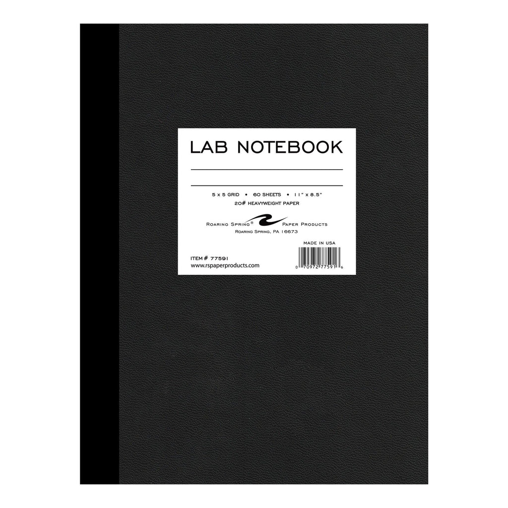 ROARING SPRING Lab Notebook, 120 Pages, 11" x 8.5", 5x5 Grid Ruled White Paper