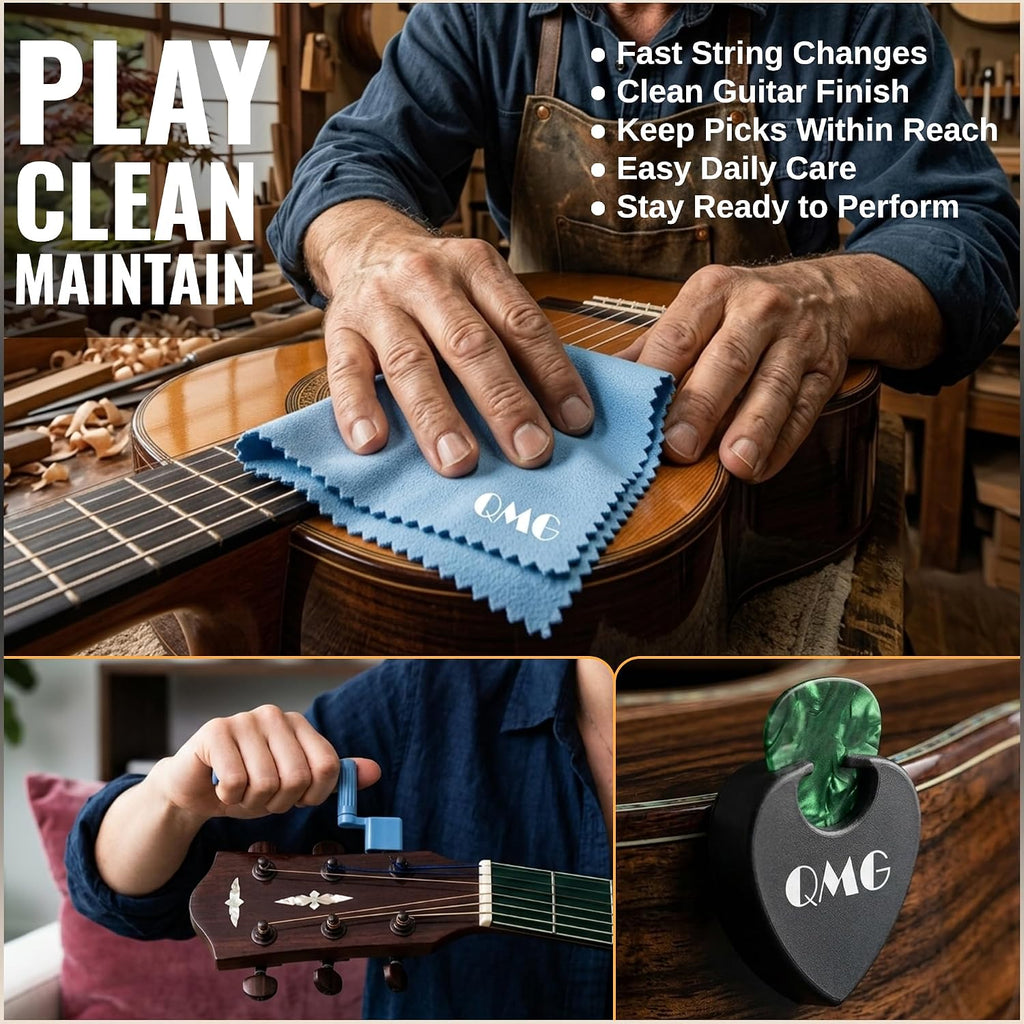 QMG Guitar Accessory Kit – Capo, String Winder, Picks & Finger Protectors