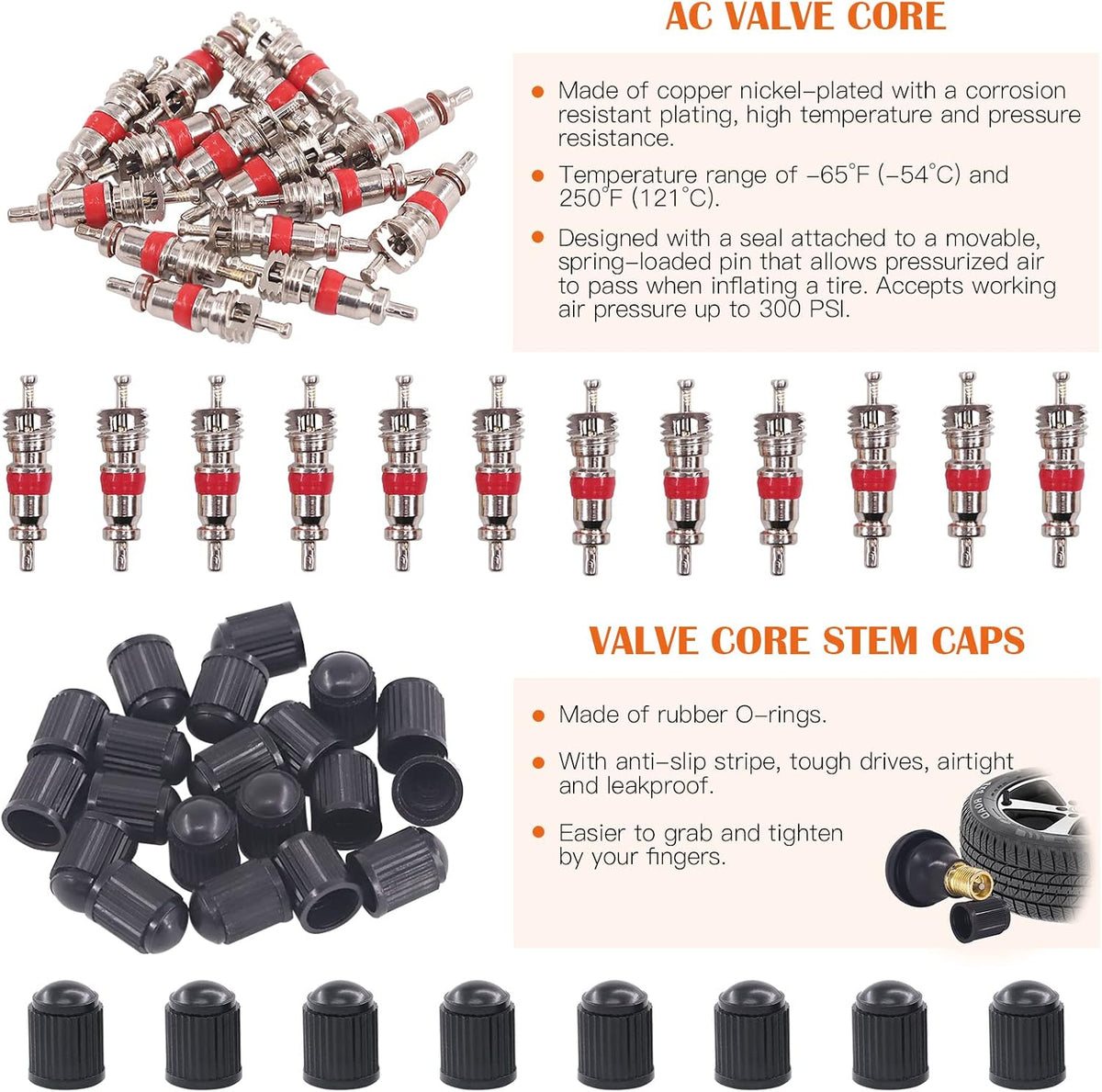 119Pc Valve Core Remover Tools with Aluminum Tire Stem Caps