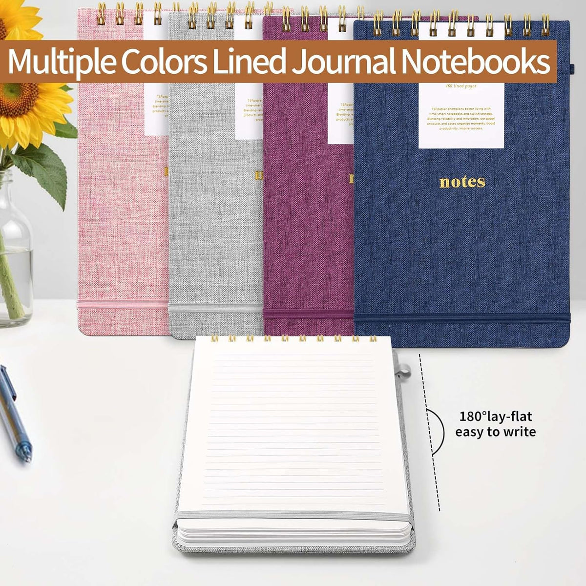 A5 Top Spiral Notebook, Fabric Hardcover College Ruled Journal