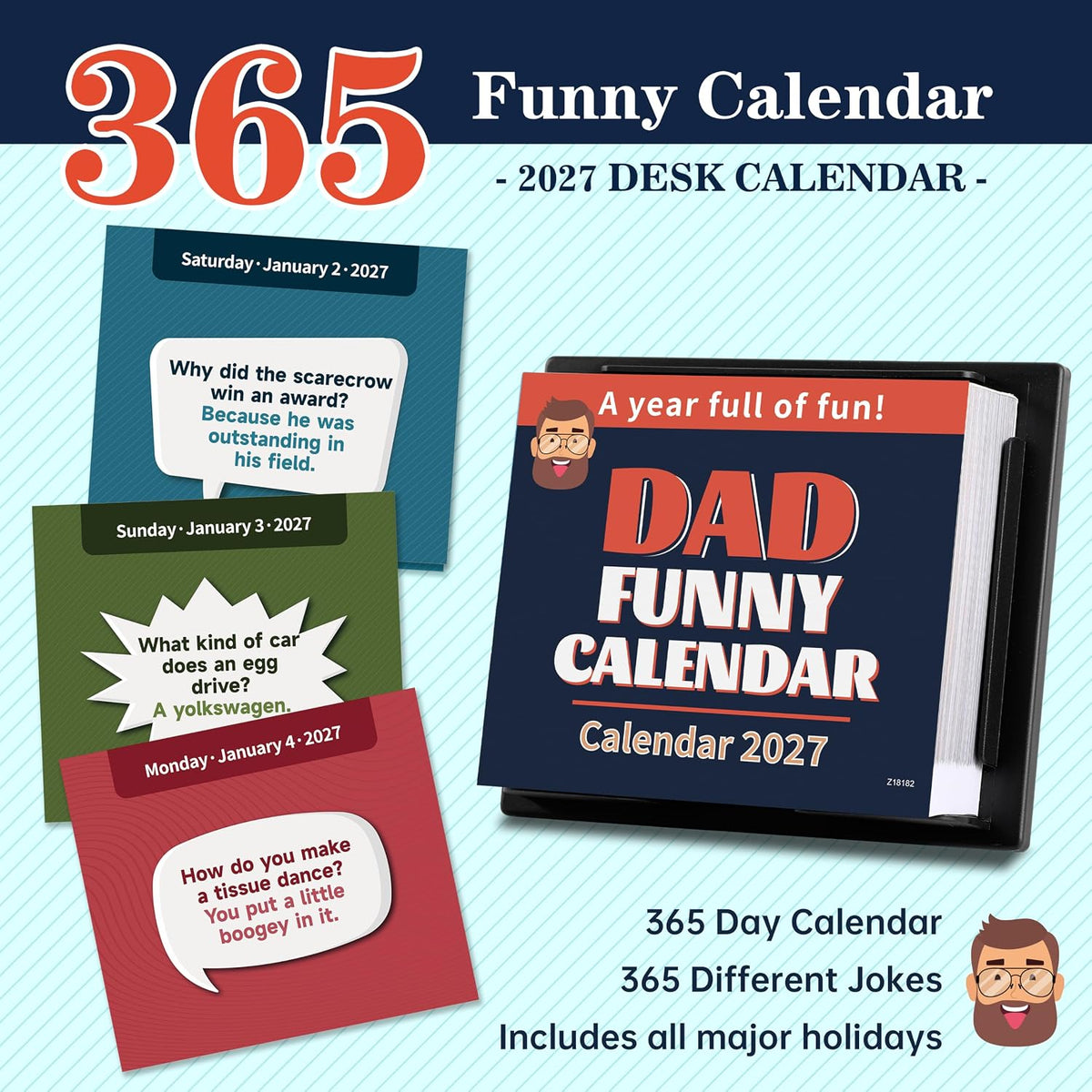 2027 Desk Calendar - Dad Funny Calendar 2027, Funny Calendar with 360+ Daily Jokes