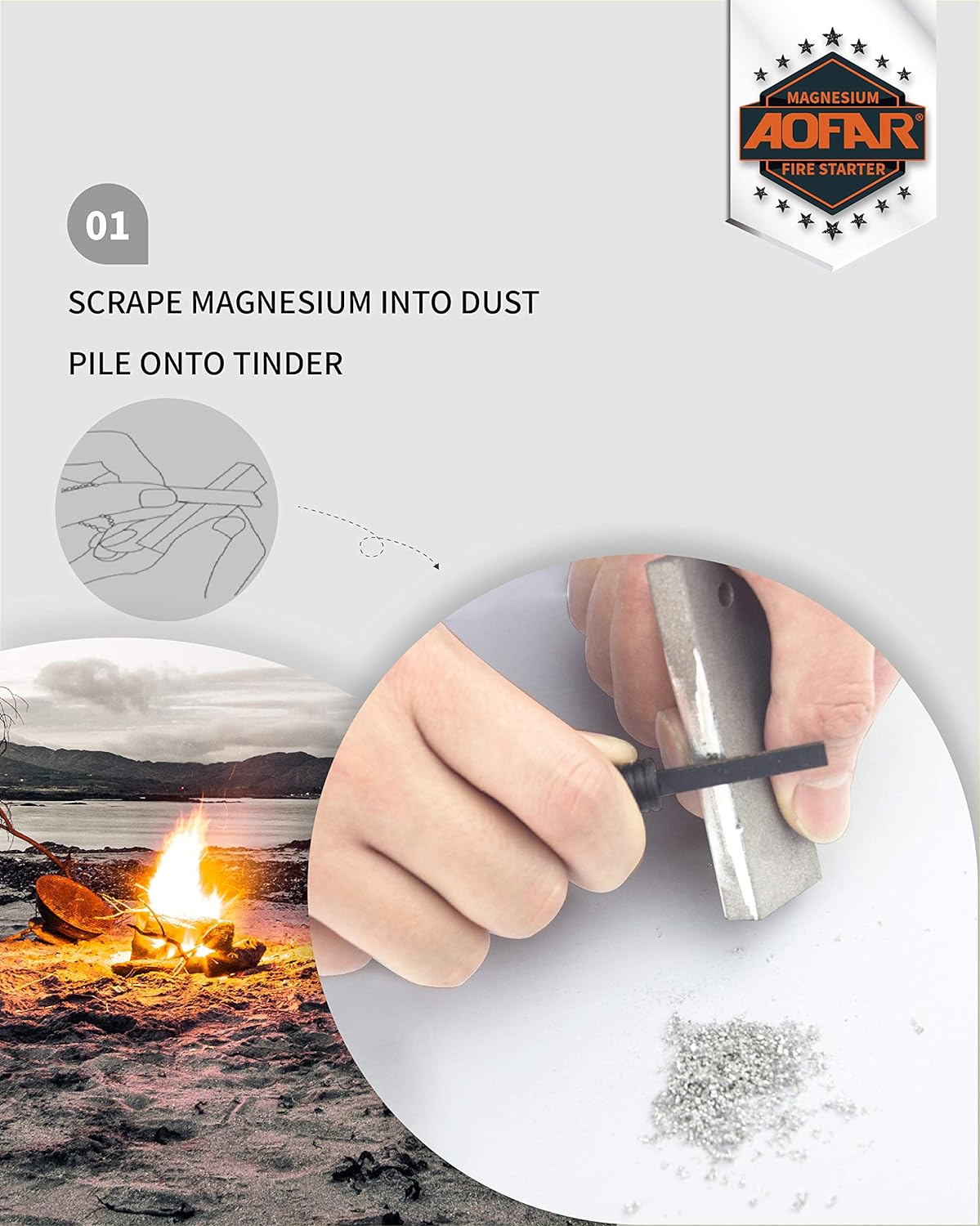 AOFAR Magnesium Fire Starter AF-374 (2-Pack) Waterproof Fire Steel Pouch for Camping