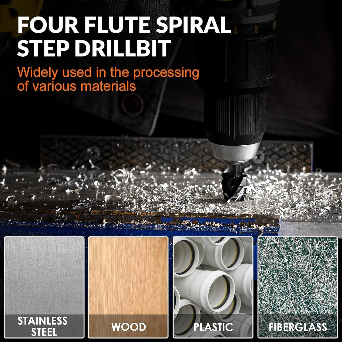 3-Piece HSS Cobalt Step Drill Bit Set, 1/8" to 7/8" Sizes, 4-Flute Design for Metal