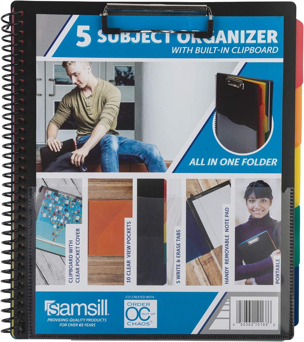 Samsill Spiral Folder Organizer - 5 Dividers & 10 Pockets with Notepad & Clipboard