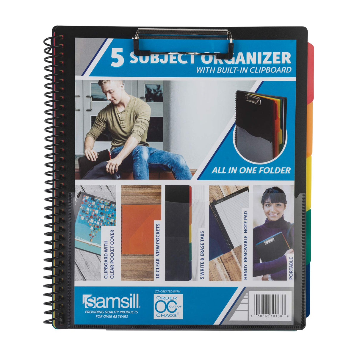 Samsill Spiral Folder Organizer - 5 Dividers & 10 Pockets with Notepad & Clipboard