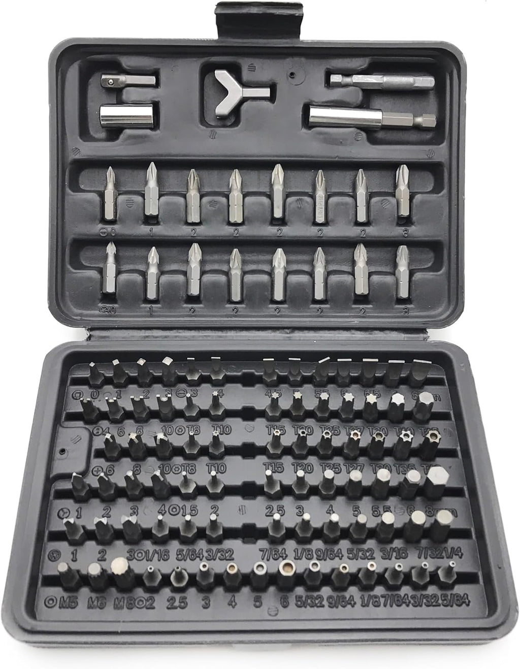 100pc Security Tamper Proof Bit Set, 6150 CR-V Steel, Sandblasted Finish, 1/4" Hex Shank