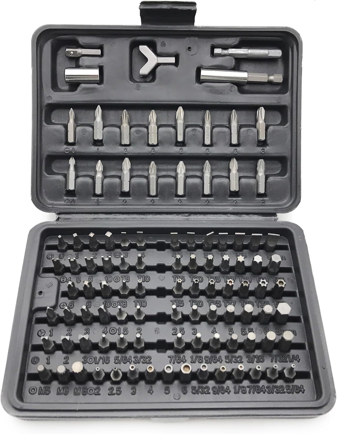 100pc Security Tamper Proof Bit Set, 6150 CR-V Steel, Sandblasted Finish, 1/4" Hex Shank