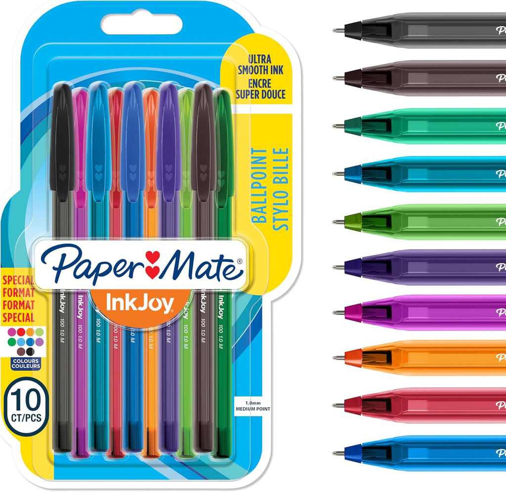 Paper Mate InkJoy 100ST Ballpoint Pens | Medium Point (1.0mm) | Fun Colours | 10 Count