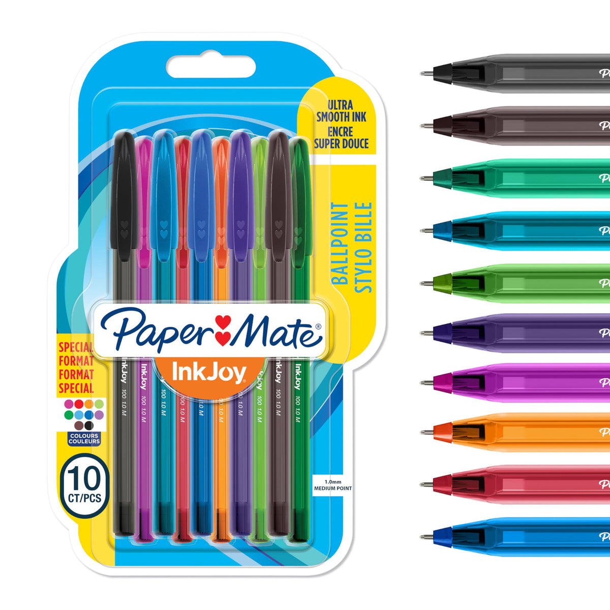 Paper Mate InkJoy 100ST Ballpoint Pens | Medium Point (1.0mm) | Fun Colours | 10 Count