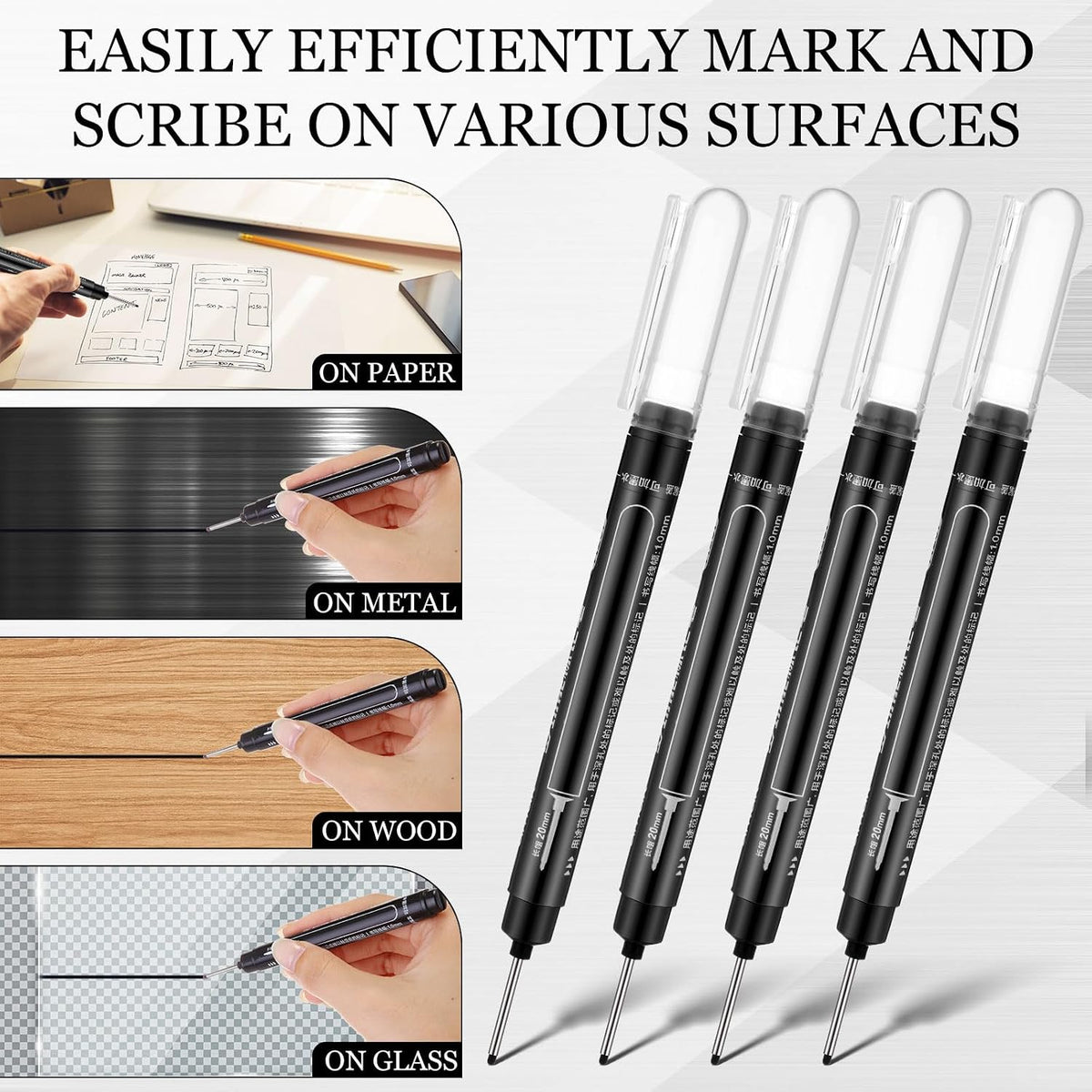 MotiMind 24 Pcs Long Nib Marker Bulk Deep Hole Marker, Black