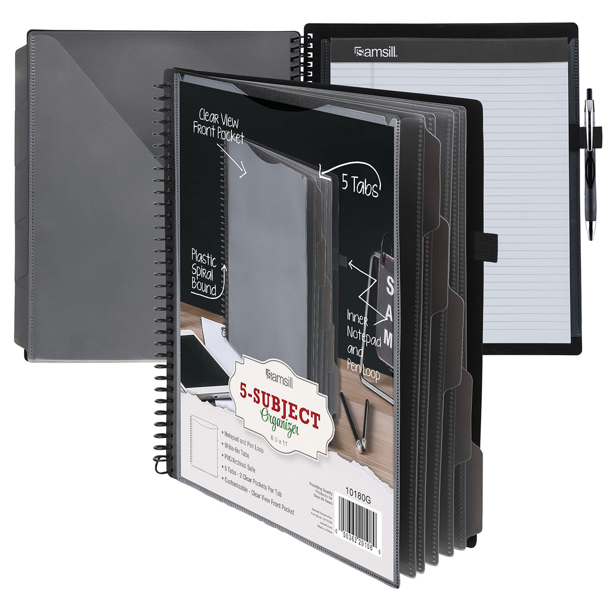 Samsill Spiral Folder Organizer - 5 Dividers & 10 Pockets with Notepad & Clipboard