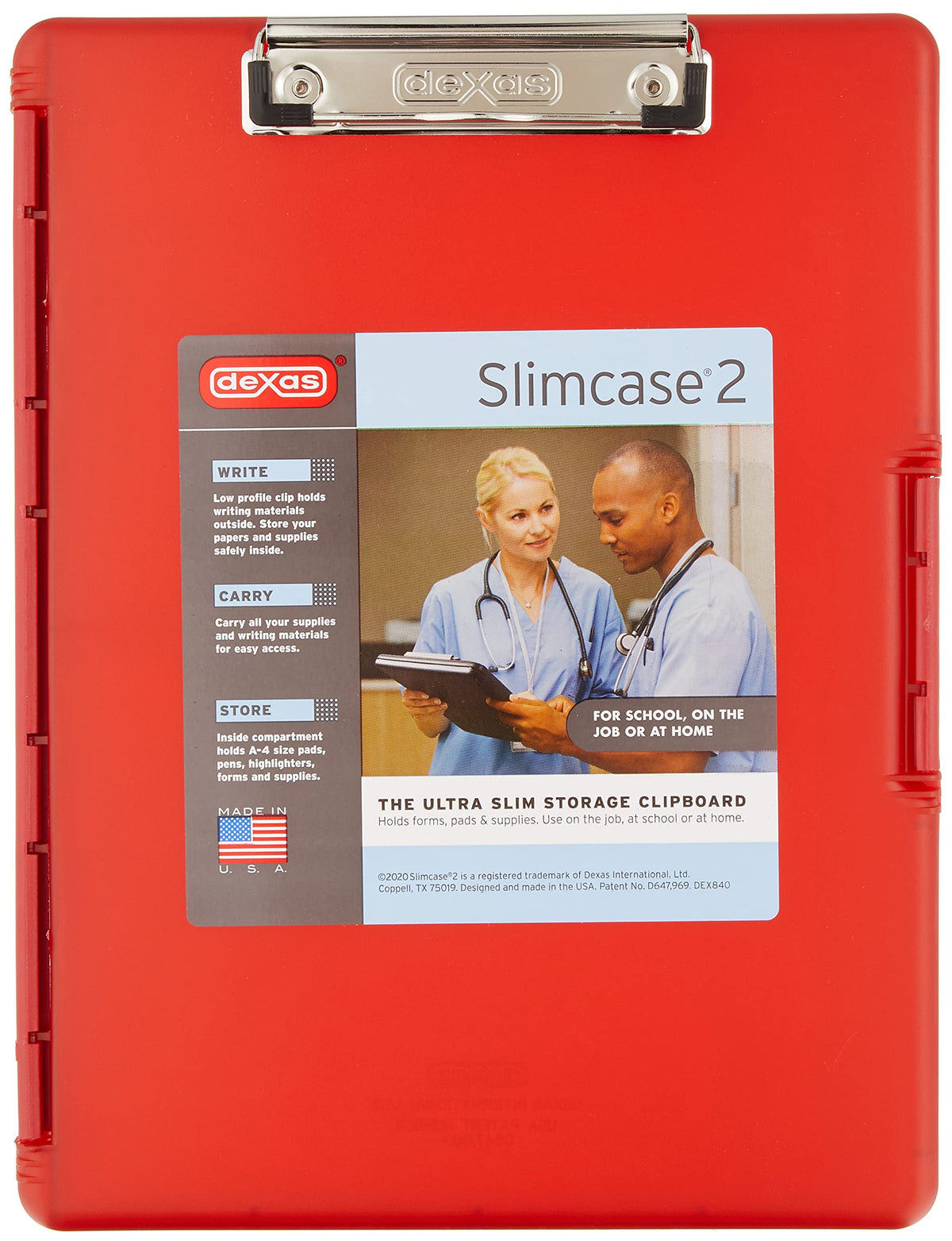 Dexas Slimcase 2 Plastic Clipboard with Storage and Side Opening, Neon Green
