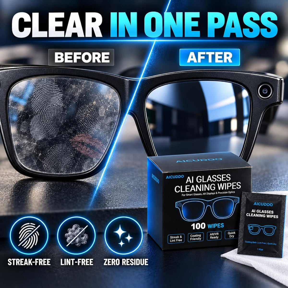 AI Glasses Cleaning Wipes for Ray-Ban Meta Gen 2/1, Smart Glasses Cleaner