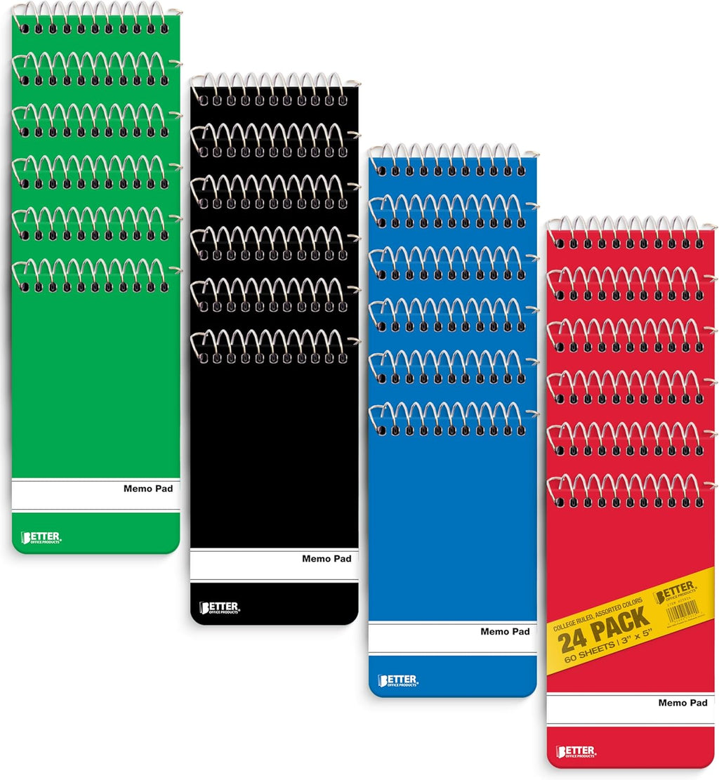 Better Office Products Memo Pads, 24 Pack 3x5 inches, 60 Sheets, College Rule