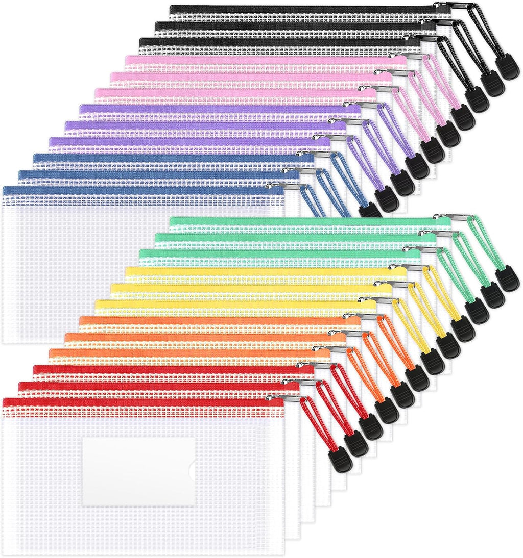 Sooez 24 Pack Mesh Zipper Pouch Bags with Label Pocket, A6 (9.1×4.7 in)