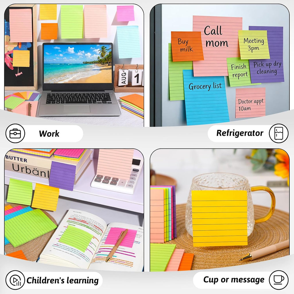 18 Pack Lined Sticky Notes 4x6 & 3x3 Note Pad for Office, School, Meeting