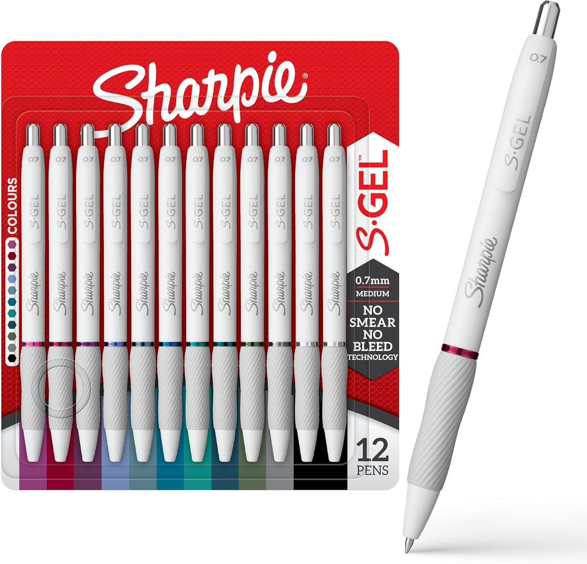 Sharpie S-Gel Pens, Fashion Barrel Gel Pens, Pearl White Body, Medium Point (0.7mm)
